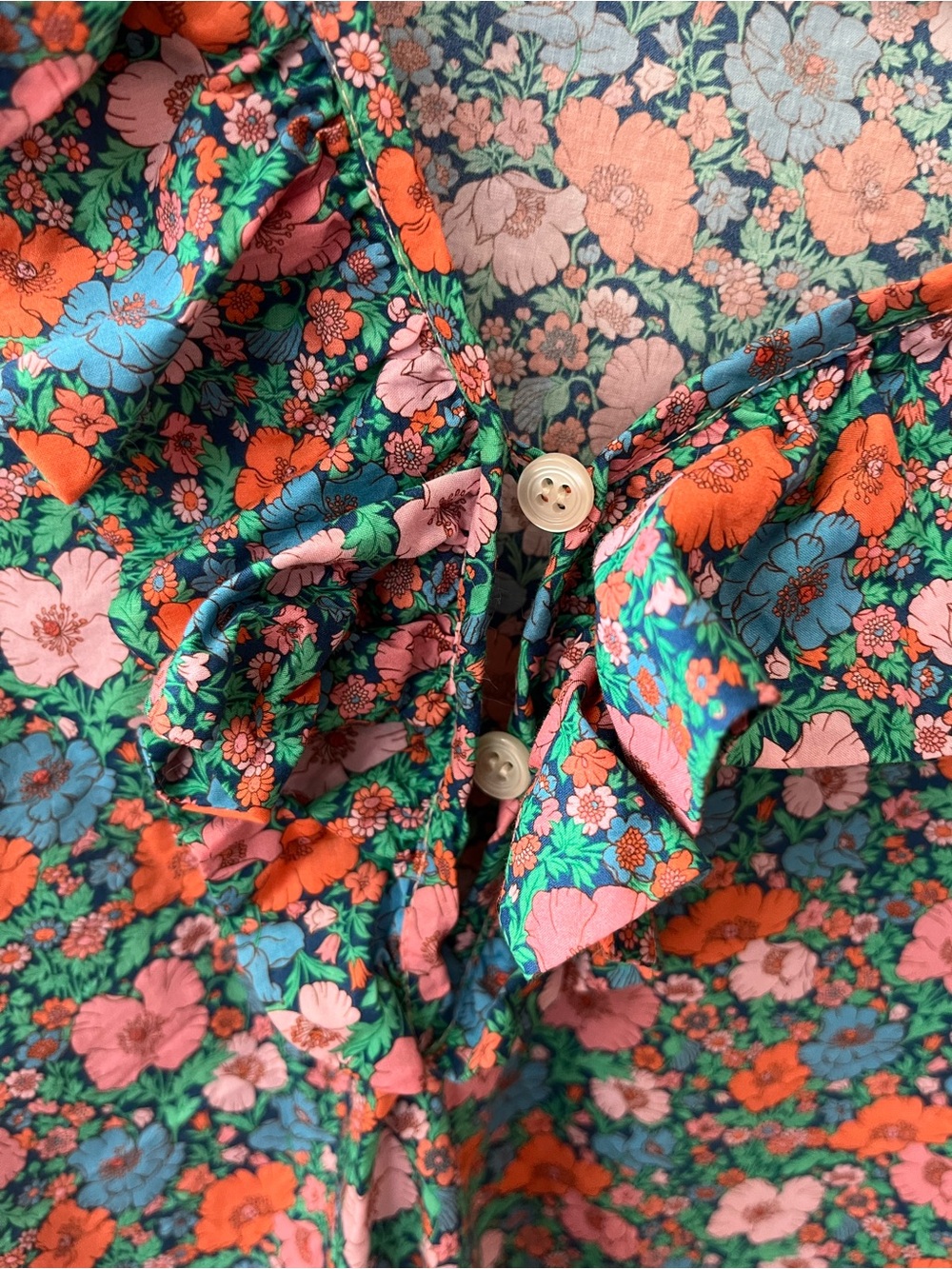 SMYTHE Green Floral Ruffle Tie-Neck Blouse with Pink & Orange Flowers - Picture 4 of 4